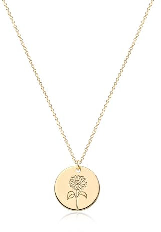 Jenosy Kette Damen Gold Kette mit Geburtsblumen Personalisierte Kette mit Blume Zarte Halskette mit Sonnenblume Anhänger Hypoallergene 18K Vergoldete Kette Modeschmuck für Frauen und Mädchen
