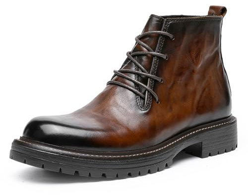 DESAI Botas con Cordones para Hombre Zapatos de Vestir de Cuero de Invierno Suela de Goma Antideslizante Botas Derby de Negocios Oxford Informales Botines clásicos, Marrón, 41 EU