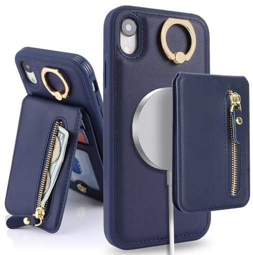 SailorTech Case for iPhone XR - Cover with Card Holder, Ring Stand, Kickstand - Navy Blue