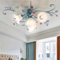 Deckenleuchte Landhaus,Vintage Blumen Design Metall Pendelleuchte, Kronleuchter Mit Glas Lampenschirm Und Rosa Rosen Keramik Für Wohnzimmer Schlafzimmer Restaurant Flur 4 Kopf Blau