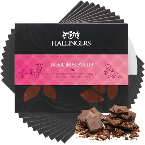 Hallingers Genuss Manufaktur Schokolade Geschenk - Tafel Edelkakao handgeschöpft ohne Alkohol edler Karton 10x Nachspeis Cappuccino, Geschenkidee für Frauen Männer