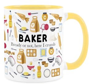 Purely Home Baker Mug - Humourous Trades Funny Novelty Gift - Tea/Coffee Hot Drinks Yellow Ceramic Cup Present for Bakers/Bakery Workers