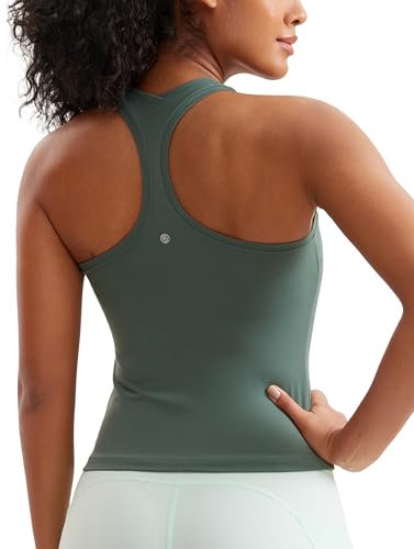 CRZ YOGA Butterluxe Damen Gym Ärmelloses Shirt Sommer Yoga Tank Top Racerback Lang Sport Tops Fitness Blickdichte Oberteile Dunkles Waldgrün 38