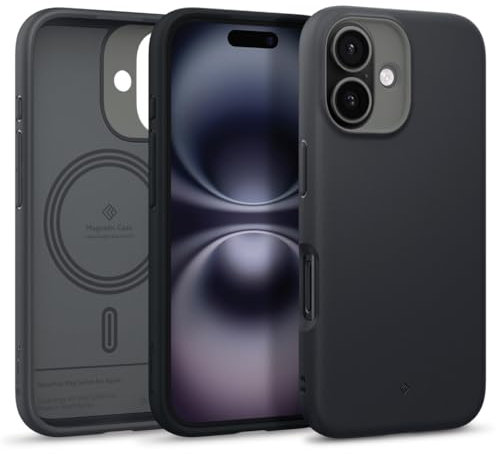 Caseology Nano Pop Mag for iPhone 16 Case [Soft & Dust Free Material] Magnetic Military Grade Drop Protection Side Grip Patterns Case Cover for iPhone 16 - Black Sesame