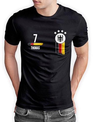 True Statements Deutschland T-Shirt „WM 2026“ Germany Trikot Fußball Shirt Herren Damen Unisex Weltmeisterschaft - personalisiert mit Zahl & Namen - Fanartikel Fan-Outfit Trikot - Schwarz, Gr. 5XL