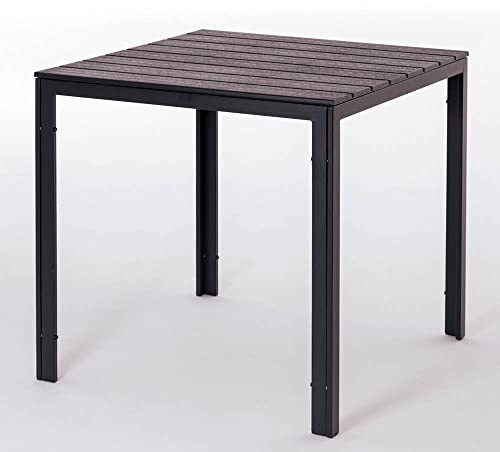 RATTATAN Gabriel - quadratische Gartentisch 78x78 mit Stahlgestell und hochwertiger Platte aus Polyethylen in raffiniertem Holzdesign ideal für Garten und Terrasse (Mokka)