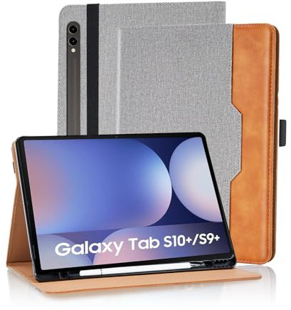 Vkooer Funda para Samsung Galaxy Tab S10+ 2024 / S9+ Plus/S9 FE+ 12.4'' 2023 Carcasa PU Cuero [Auto-Sueño/Estela] Flip Case Cover visualización multiángulo con Soporte Función de Soporte - Gris