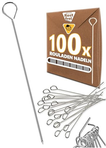 Menz Lot de 100 aiguilles à roulade, en acier inoxydable, 10 cm de long, avec œillet de préhension et pointe pointue, alternative aux pinces à roulade