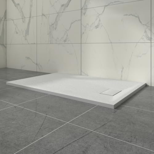 Aquariss SMC Slate Effect Shower Enclosure Tray 1100x800mm Rectangular Wetroom Shower Base White