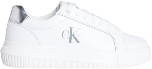 Calvin Klein Baskets Femme Chunky Silver en Cuir, Blanc (Bright White/Silver), 38