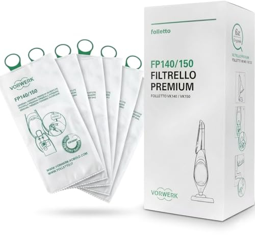 6 Sacchetti ORIGINALI Folletto FP140/150 - Filtro HEPA 99,99% Certificato, Neutralizza Odori, Protezione Motore e Massima Potenza Aspirazione