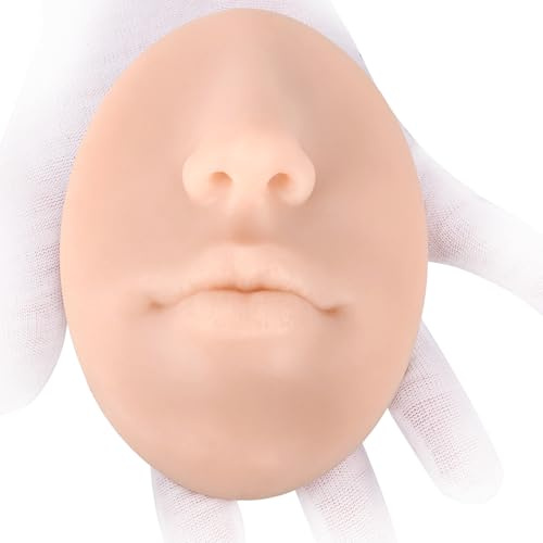 Vnmcry Realistische Silikon Gefälschte Nase Modell mit Mund Flexible Körperteile Künstliches 3D Gesichtsmodell für Piercing Übungen Make-up Praxis (1 Stück, Helle Haut, Größe M - Dünne Lippen)