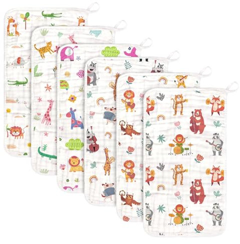 decalsweet 6 Stück Spucktücher Baby aus 100% Baumwollem 50x30cm, Moltontücher Baby Weich Atmungsaktiv und Saugfähig Mulltücher, Mulltücher Baby Baumwollwindeln für Neugeborenen Geschenk(Waldtiere
