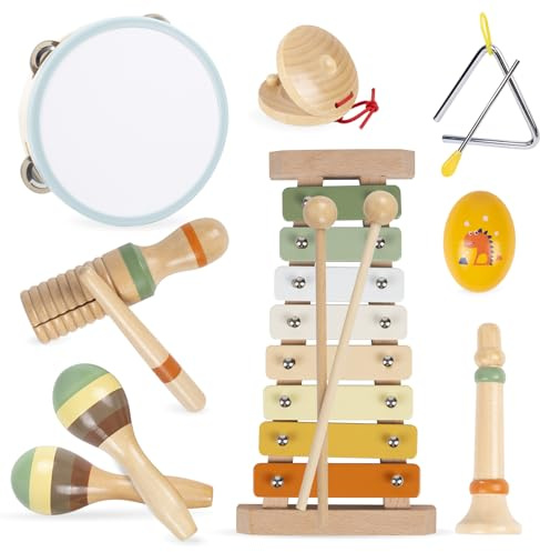 Kleinkinder Musikinstrumente, hölzerne Montessori Musikinstrumente Spielzeug für Kleinkinder 1-3 Jahre alt, Xylophon Kinder pädagogische Geburtstagsgeschenke (Buntes Holz)