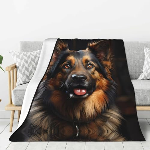 Flanell-Bettdecke, Motiv: Deutscher Schäferhund, 203 x 152 cm, gemütliche Decke, weiche und warme Sofadecke, Schlafzimmer-Decke