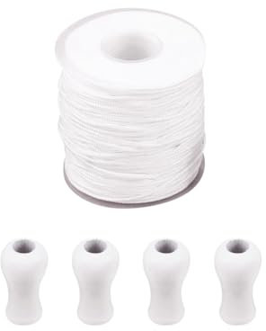 Raffrollokordel Jalousien Zugschnur weiß geflochten Lift Shade Cord Vorhang Zugschnur Ersatz Windspiel Schnur Fenster Jalousie Schnur und 4 Stück Holzjalousien Zugschnur Knöpfe