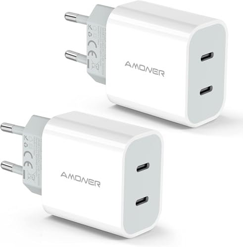 Amoner USB C Ladegerät 25W USB C Stecker Adapter 2 Port 25W 2er Pack Netzadapter Netzteil für iPhone 2 Stück Schnellladegerät Kompatibel mit iPhone 14, 13, 13 Pro Max, 12, 12 Mini, 12