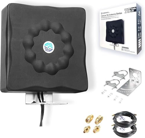 Maswell 4G 5G Antenna Outdoor - Up to 7.5 dBi, 2X2 MIMO External Aerial Cross-polarized Cellular 600-8000MHz for Vodafone Three EE O2 4G LTE 5G Router Modem, 2x SMA-Male & TS9 & RP-SMA