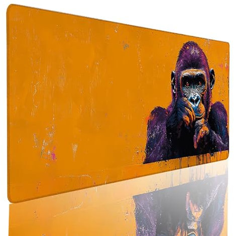 Chimpanzees Mouse Mat Orange Color Gaming Mouse Pad XXl 1000 x 400 x 3 mm, Extend Waterproof Mousepad Improved Precision And Speed, Desk Mat Non-Slip Rubber Base for Office Gamer Home HP-K