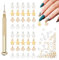 NICENEEDED 101 PCS Dangle Nail Art Charms, Nail Jewelry Rings with Nail Piercing Tool Hand Drill for Tips Acrylic Gels and Decorations