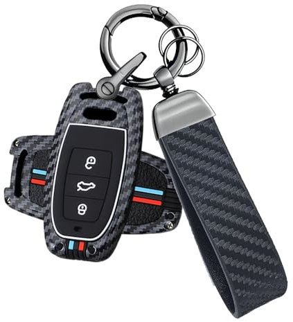 ATFIGII Schlüsselhülle Kompatibel mit Audi A6 C7 4G A4 S4 RS4 A5 A7 A8 Q5 Q8 R8 S5 S6 S7 RS5 RS6 RS7 Schutzhülle Carbon Autoschlüssel Hülle Schlüsselanhänger 3 Tasten mit Keyless A-Schwarz