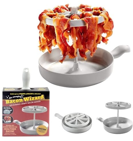 SHENGYIG Bacon Maker for Microwave | Vertical Bacon Cooker Tray for Crispy, Fat-Free | Quick & Easy Microwave Rack | No Mess, Dishwasher Safe | UK Kitchen Gadget