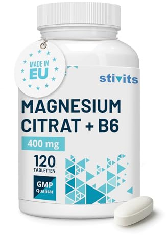 Magnesium Citrat 400 mg + Vitamin B6 – Hochdosiert & optimale Aufnahme, 120 Vegane Tabletten – Für Muskeln, Nerven, Schlaf & Energie – Ohne Zusätze, Premium Qualität aus der EU