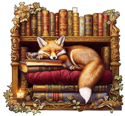 Blumuze Holzpuzzle Erwachsene, Schlafbibliothek - Fuchs Holz Puzzle, Holzpuzzle Einzigartige Tierform Puzzleteile,Puzzles aus Tierteilen, Puzzle Holz Erwachsene mit Holzbox 270 Stück(L-34 * 31.9cm)