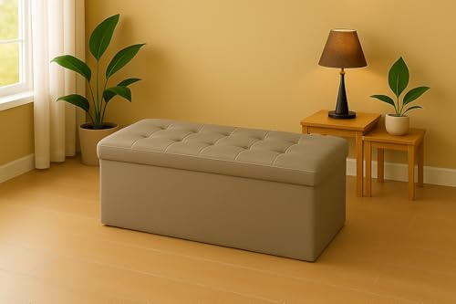 GX GARGIX Pouf, Panca Imbottita con Vano Contenitore Baule Trapuntato in Ecopelle VARI COLORI ELEGANTE (Les-2 Fango)