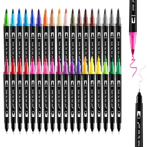 Thboxes Dual Brush Pen Set, 36 Farben, Wasserbasierte Filzstifte | Doppelspitze 0,4 Mm + 2–3 mm Pinselspitze, für Handlettering, Zeichnen, Skizzieren, mit Aufbewahrungsbox