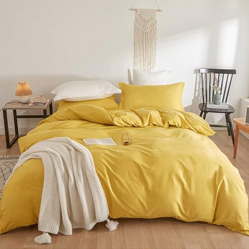 VENIES Bettwäsche 180 x 200 cm Doppelbett Bettbezug | aus 100% Baumwolle mit Reißverschluss, weiche und komfortable Bettwäsche Gelb