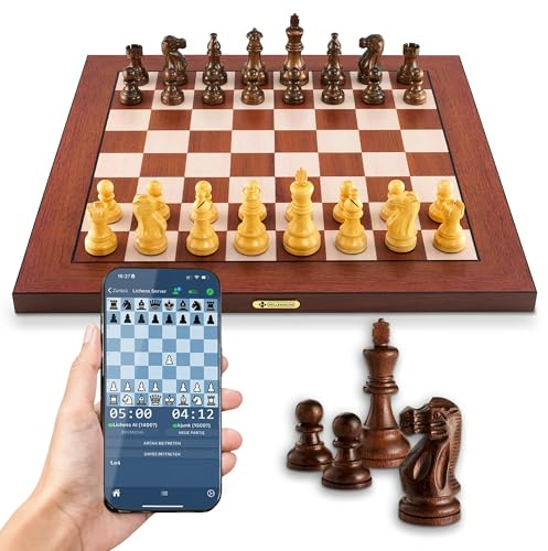 MILLENNIUM Supreme T2 – Smartes Turnier-Schachbrett mit Echtholzfiguren, Figurenerkennung, 81 LEDs zur Zuganzeige, Bluetooth & USB, Akku-Laufzeit > 15h, kompatibel mit Chess.com & Lichess