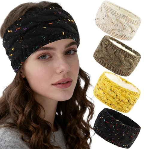 Aushamtai Winter Headbands for Women 4 Pack, Thick Headbands for Women Ear Warmer Headband Fleece Warmer Headband Ear Muffs for Winter
