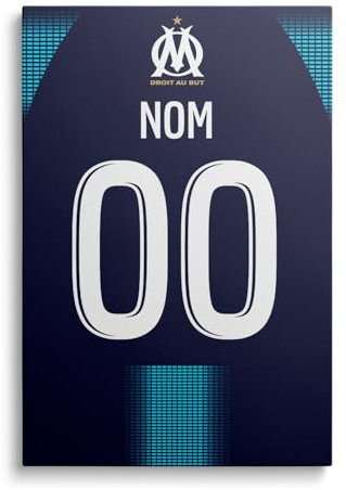 OneTrophy Toile Officielle Olympique de Marseille – Saison 2025/2026 – Décoration Murale Personnalisable avec Nom & Numéro – Made in France - Cadeau supporter OM (Maillot exterieur (bleu foncé))