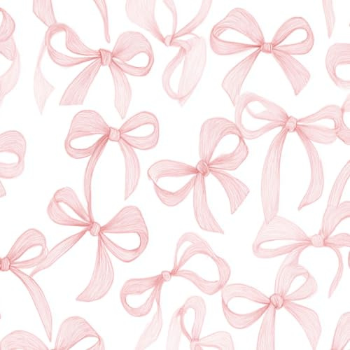 DERUINVAIO Self Adhesive Feature Removable Soft Pink Bow White Peel and Stick Vinyl Wallpaper Roll, Sticky Lining Paper for Bedroom, Living Room, Kitchen Walls
