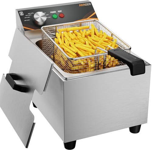 PATIOZA 8L Commercial Deep Fat Fryer Electric Chip Fryer 3000W | Stainless Steel Deep Fryer Temperature Control 60°C-200°C Fast Heating Electric Chip Fryer for Home and Commercial Use