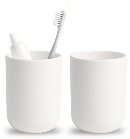 2Pcs Toothbrush Cup, 300ml Toothbrush Holder, Bathroom Cups,Tooth Mugs | Bathroom Tumbler, Portable Mouthwash Cup,Tooth Mugs for Travel, Camping, Business Trip, Home, Hotel,Dishwasher Safe (White)