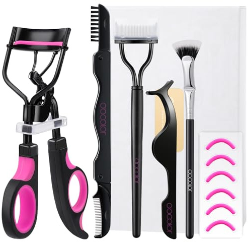 Docolor 5 in 1 Wimpernzange Set, Professioneller Wimpernformer | mit Wimpernkamm, Pinzette, Augenbrauenbürste & Mascarabürste, 6 Ersatzpads & Aufbewahrungsbox, Für Alle Augenformen