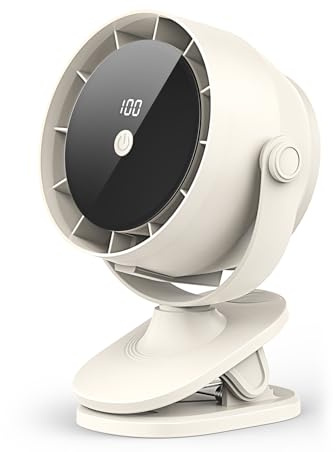 Tragbarer USB Tischventilator mit Akku, 100 Stufen, 360° Drehen & Kippen, Digitalanzeige, Mit Klemmen und Haken für Camping, Zelt, Reise, Büro, Wohnmobil, Growzelt, Schlafzimmer, Küche und Outdoor