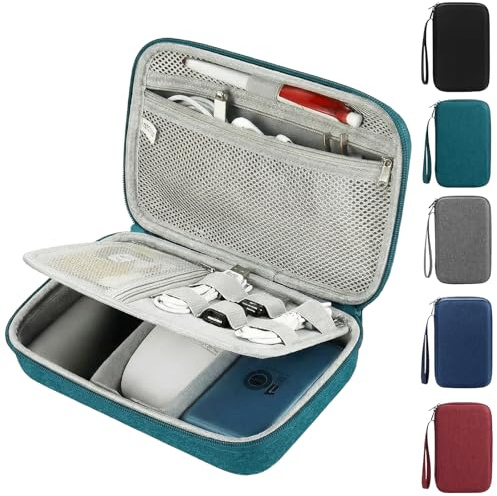 Hard Electronics Travel Organizer Case for MacBook Chargers & Storage Flash Hard Drives - Waterproof Shockproof 2-Layer Design Holds Power Bank Mouse and Cables (Dark Green)