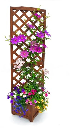 Relaxdays Pflanzkasten mit Rankgitter, HBT: 180x55x51 cm, braun | Pflanzkübel mit Spalier, Balkon & Garten, Tannenholz
