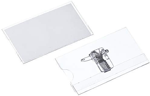 VELOFLEX - Badge nominatif VELOCARD 75 x 40 mm avec clip et épingle | Transparentes, lot de 25, en PVC rigide, résistantes à la chaleur jusqu'à 65 °C, dimensions intérieures 75 x 40 mm