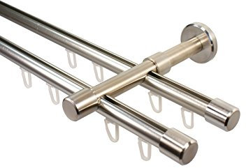 iso-design Gardinenstange mit Innenlauf 2-läufig 16 mm Durchmesser Farbe Edelstahl Wandmontage Innenlaufstange aus Metall Endstück Kappe, 120 cm