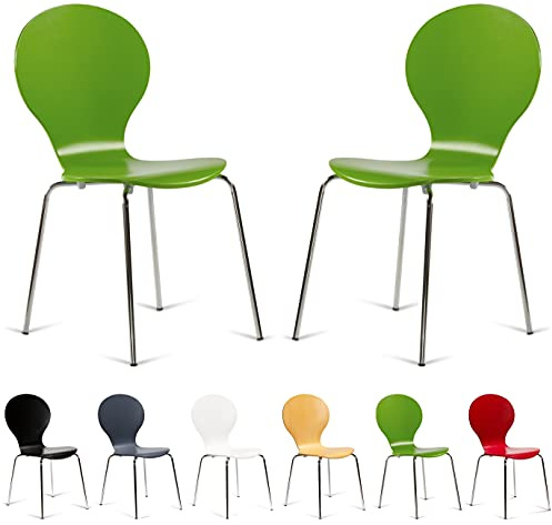 Your Price Furniture.com 2 Keeler Style Kimberley Chrome and Metal Stackable Dining Chairs Choice of Slate Grey Red Green White Black or Natural - Kitchen Cafe Bistro Style Stacking Chairs (Green)