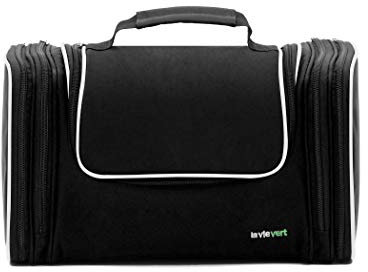 Lavievert Nylon Kulturbeutel Kulturtasche Kosmetiktasche tragbare Waschtasche Geräumige Tasche für Reise (32*14*19 cm) (Schwarz)