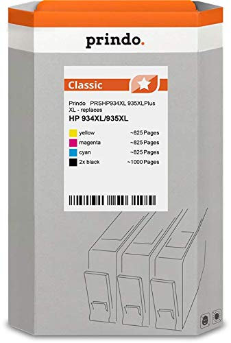 Prindo HP 934 XL Schwarz & 935 XL (X4E14AE) Multipack Tintenpatrone - Alternative Druckerpatronen - Druckerzubehör geeignet für Verschiedene HP Drucker