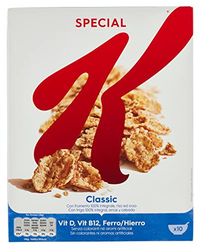 6x Kellogg's Special K Classic Fiocchi di Riso Reisflocken Vollkorn Weizen und Gerste mit Vitaminen und Mineralstoffen 300g Getreideflocken
