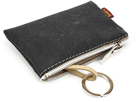 SIMARU Schlüsseletui Schlüsselmäppchen aus hochwertigem Korkstoff (wasserfest), Schlüsseltasche für Herren & Damen mit Reißverschluss, ideal für deinen Autoschlüssel (schwarz)