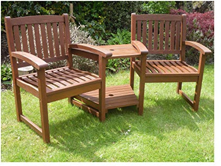 Henley Love Seat Wood Garden Bench Companion Set FSC®-Certified Hardwood Loveseat Tete Tete Garden Furniture Outdoor Patio Brown