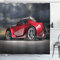 ABAKUHAUS Autos Duschvorhang, Moderne Red Sports Vehicle, Stoffliches Gewebe Badezimmerdekorationsset mit Haken, 175 x 200 cm, Rot Grau Schwarz
